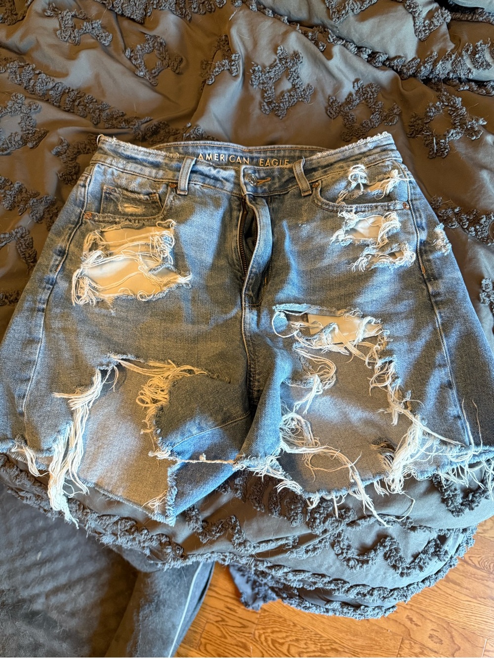 American Eagle Outfitters Light Blue Distressed Denim Shorts
